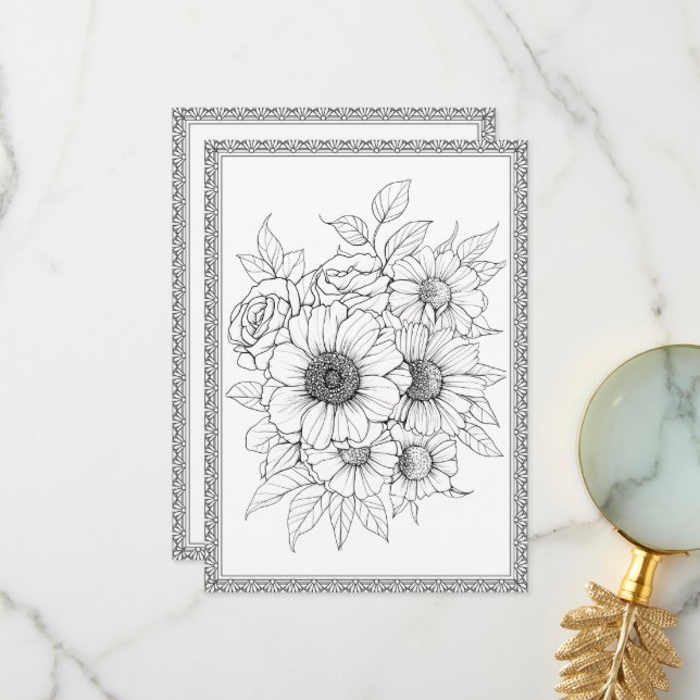 Elegant Floral Colour Your Own Greeting Card (Front/Back In Situ)