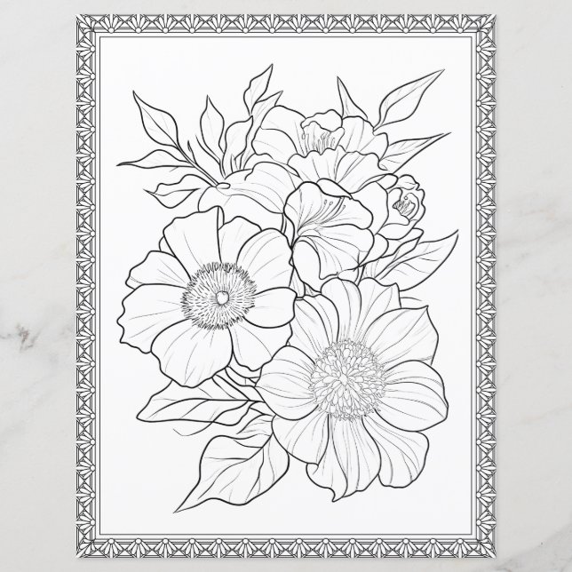 Elegant Floral Colouring Page Scrapbook Paper (Front)