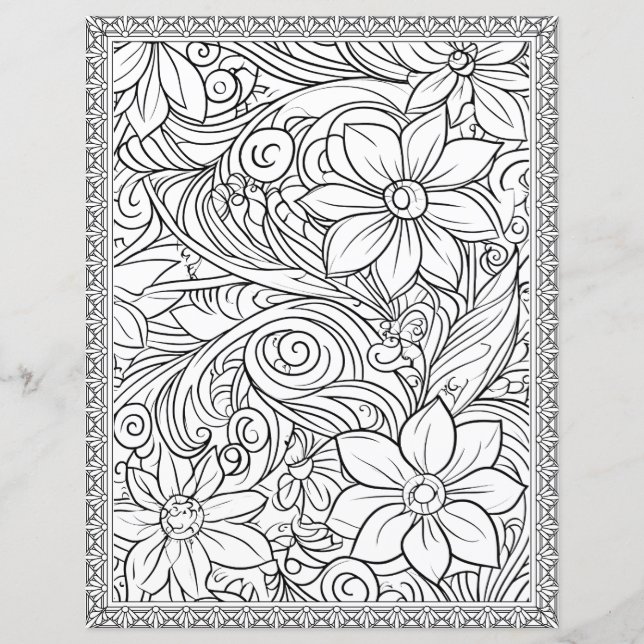 Elegant Floral Colouring Page Scrapbook Paper (Front)