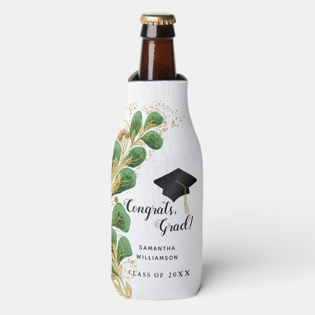 Elegant Floral Congrats Grad Graduation Party Bottle Cooler (Bottle Front)