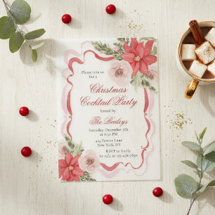 Elegant Floral Coquette Christmas Cocktail Party Vellum Invitations