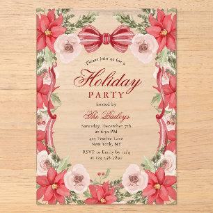 Elegant Floral Coquette Christmas Party Acrylic Invitations