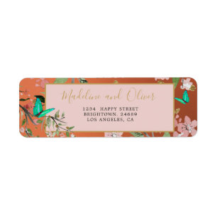 Elegant Floral Coral Pink Gold Chinoiserie Wedding Return Address Label