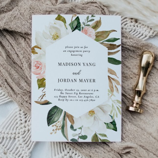 Elegant Floral Cotton Magnolia Engagement Party  Invitation (Creator Uploaded)