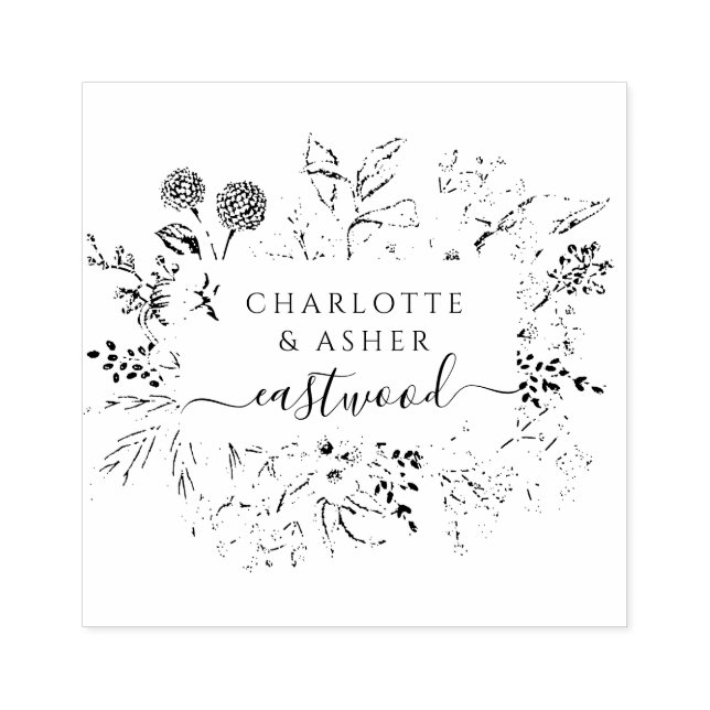 Elegant Floral Couple Name Rubber Stamp (Imprint)