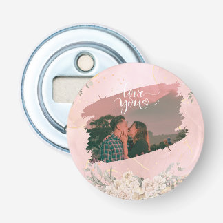 Elegant Floral Couple Photo Bottle Opener