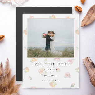 Elegant Floral Couple Photo Wedding Save The Date Magnetic Invitation