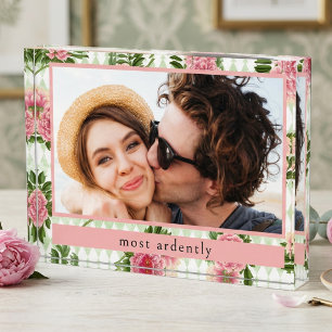 Elegant Floral Couple's Love Quote Custom Photo Block