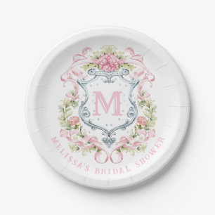 Elegant Floral Crest Monogram   Bridal Shower Paper Plate