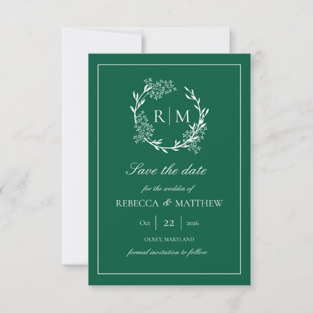 Elegant Floral Crest Monogram Photo Invitation (Front)