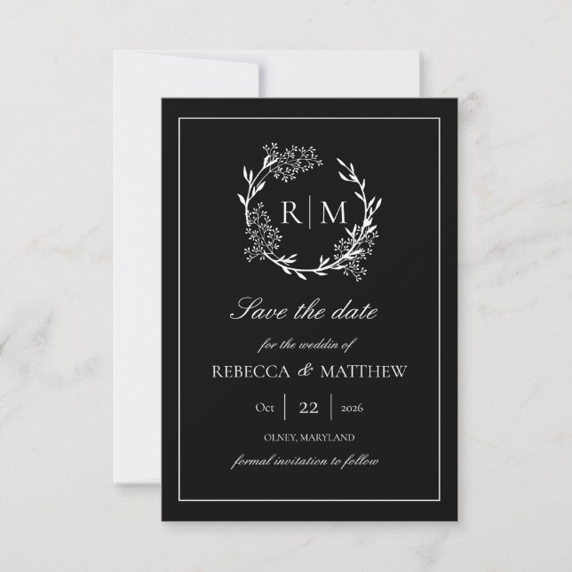 Elegant Floral Crest Monogram Photo Invitation (Front)