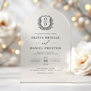 Elegant Floral Crest Monogram Wedding Elegant Acrylic Invitations