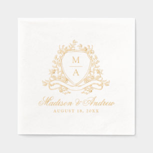 Elegant Floral Crest Monogram Wedding Foil Napkins