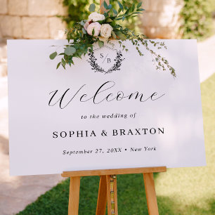 Elegant Floral Crest Monogram Wedding Welcome Sign