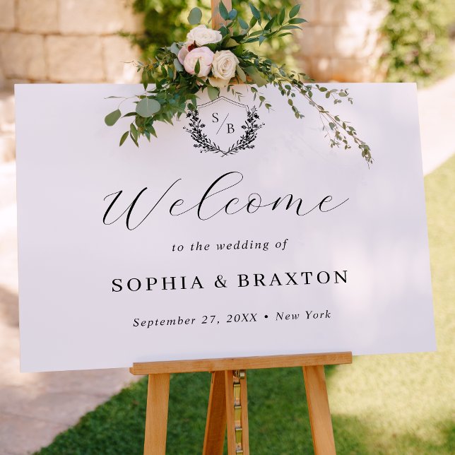 Elegant Floral Crest Monogram Wedding Welcome Sign (Creator Uploaded)