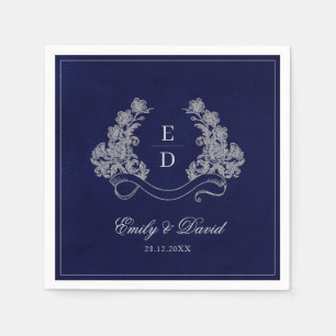 Elegant Floral Crest Navy Monogram Paper Napkin