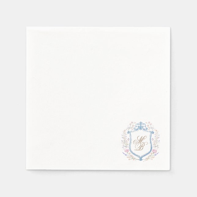 Elegant Floral Crest Wedding Paper Napkins (Front)