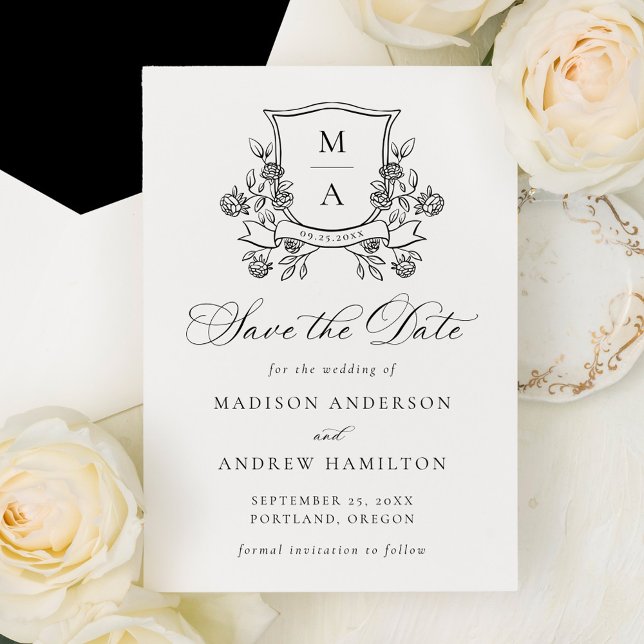 Elegant Floral Crest Wedding Save The Date (Creator Uploaded)