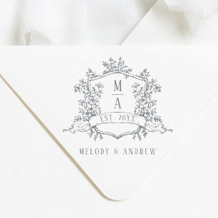 Elegant Floral Crest Wedding Self-inking Stamp