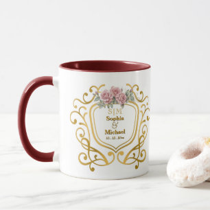 Elegant Floral Crest with Gold Initials Monogram Mug