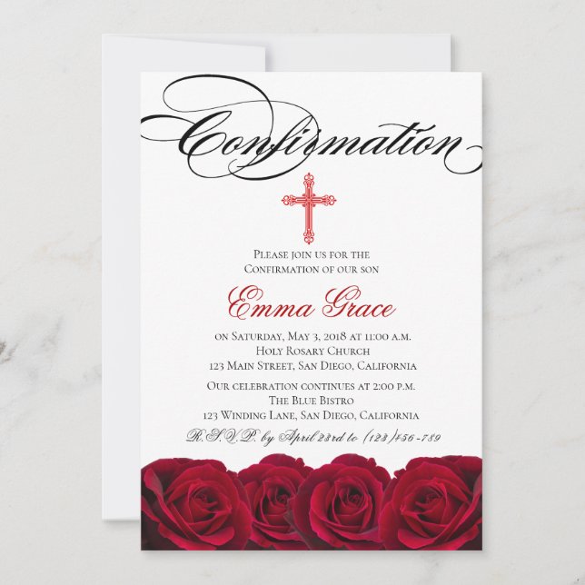 Elegant Floral Cross Confirmation Invitation (Front)