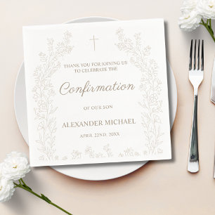Elegant Floral Cross Confirmation Thank You  Napkin