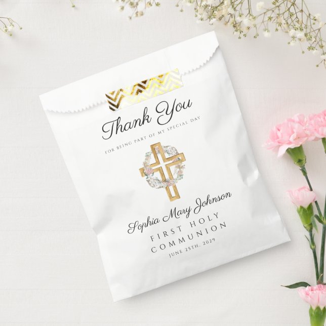 Elegant Floral Cross Girl First Communion Favour Bag (Sealed)