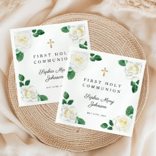 Elegant Floral Cross Girl First Communion  Napkin