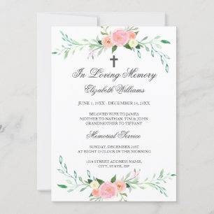 Elegant Floral Cross Memorial Service Invitation
