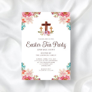 Elegant Floral Cross  Tea Party Easter Invitation
