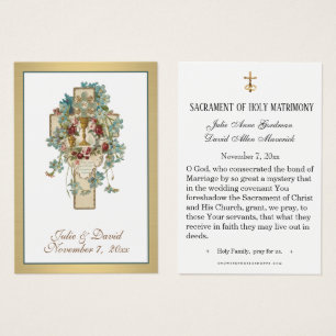 Elegant Floral Cross Wedding Holy Prayer Card