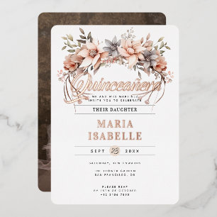 Elegant Floral Crown Quinceañera Party Rose Gold