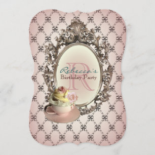 elegant  floral cupcake vintage birthday party invitation
