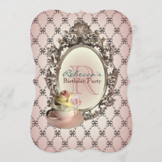 elegant  floral cupcake vintage birthday party invitation