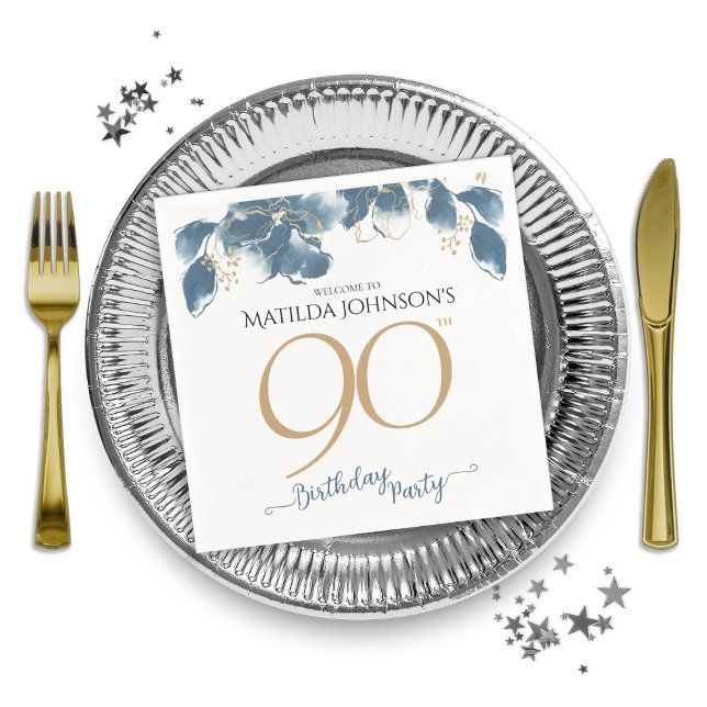 Elegant Floral Custom 90th Birthday Party  Napkin (Elegant Floral Custom 90th Birthday Party Napkins)