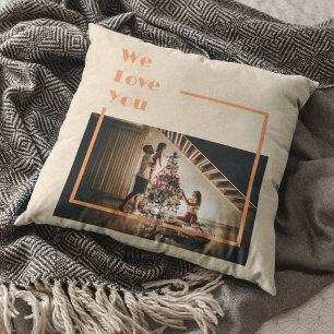 Elegant Floral Custom Family Photo Text Orange Cushion