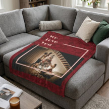 Elegant Floral Custom Family Photo Text Red Fleece