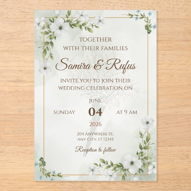 Elegant Floral - Customizable Rustic Boho Acrylic Invitations (Front)