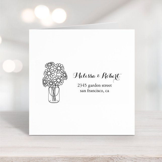 Elegant Floral Daisies Mason Jar Wedding Self-inking Stamp (Creator Uploaded)