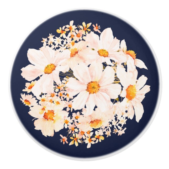 Elegant Floral Daisy Bloom Ceramic Knob (Front)