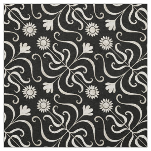 Elegant Floral Damask Black and Grey Sunflower Fabric