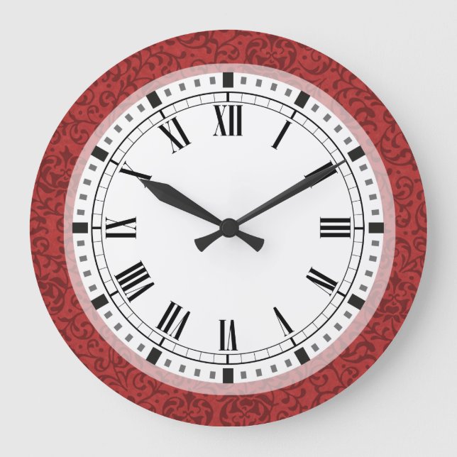 Elegant Floral Damask Inspired by William Morris Large Clock (Front)