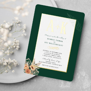 Elegant floral dark green 5" x 7" Foil Invitation