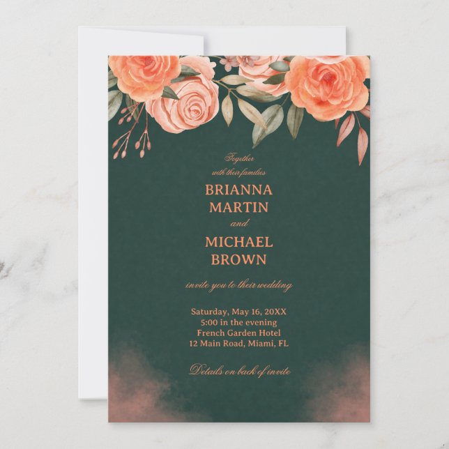 Elegant Floral Dark Green Invitation (Front)