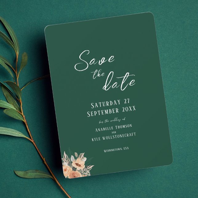 Elegant floral dark green Save the Date flat card (Creator Uploaded)