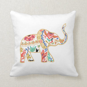Elegant Floral Decorative Ornate Elephant Design Cushion