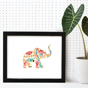 Elegant Floral Decorative Ornate Elephant Design Poster