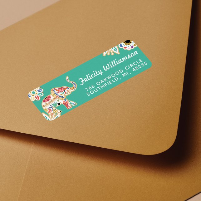 Elegant Floral Decorative Ornate Elephant Design Return Address Label (Creator Uploaded)