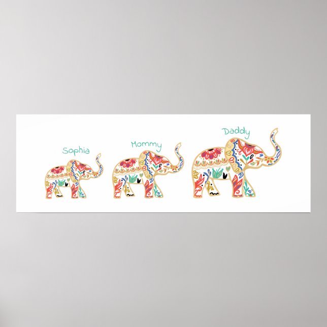 Elegant Floral Decorative Ornate Elephant Nursery Poster (Front)