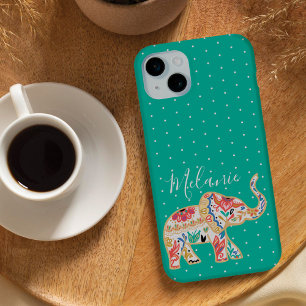Elegant Floral Decorative Ornate Elephant Pattern iPhone 15 Mini Case